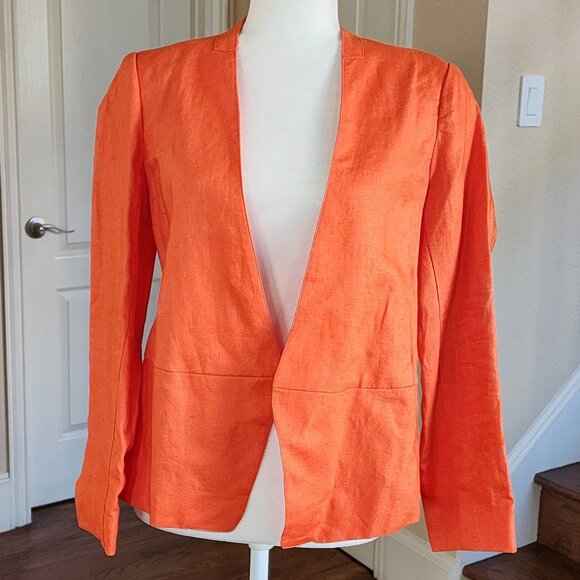 Neiman Marcus Blazer Bright Orange 100% Linen Open Front Women's Size Small - Picture 1 of 10